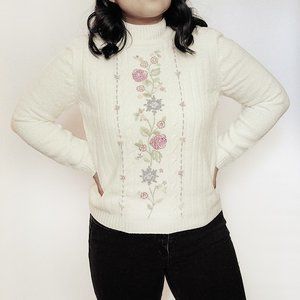 NWOT Flower Vine Mock Neck Soft Velvet Knit Petite Sweater